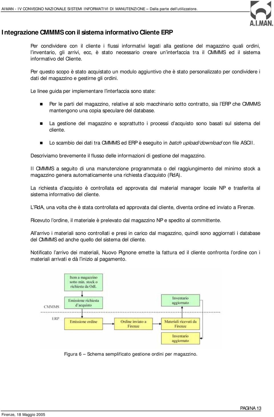 necessario creare un interfaccia tra il CMMMS ed il sistema informativo del Cliente.