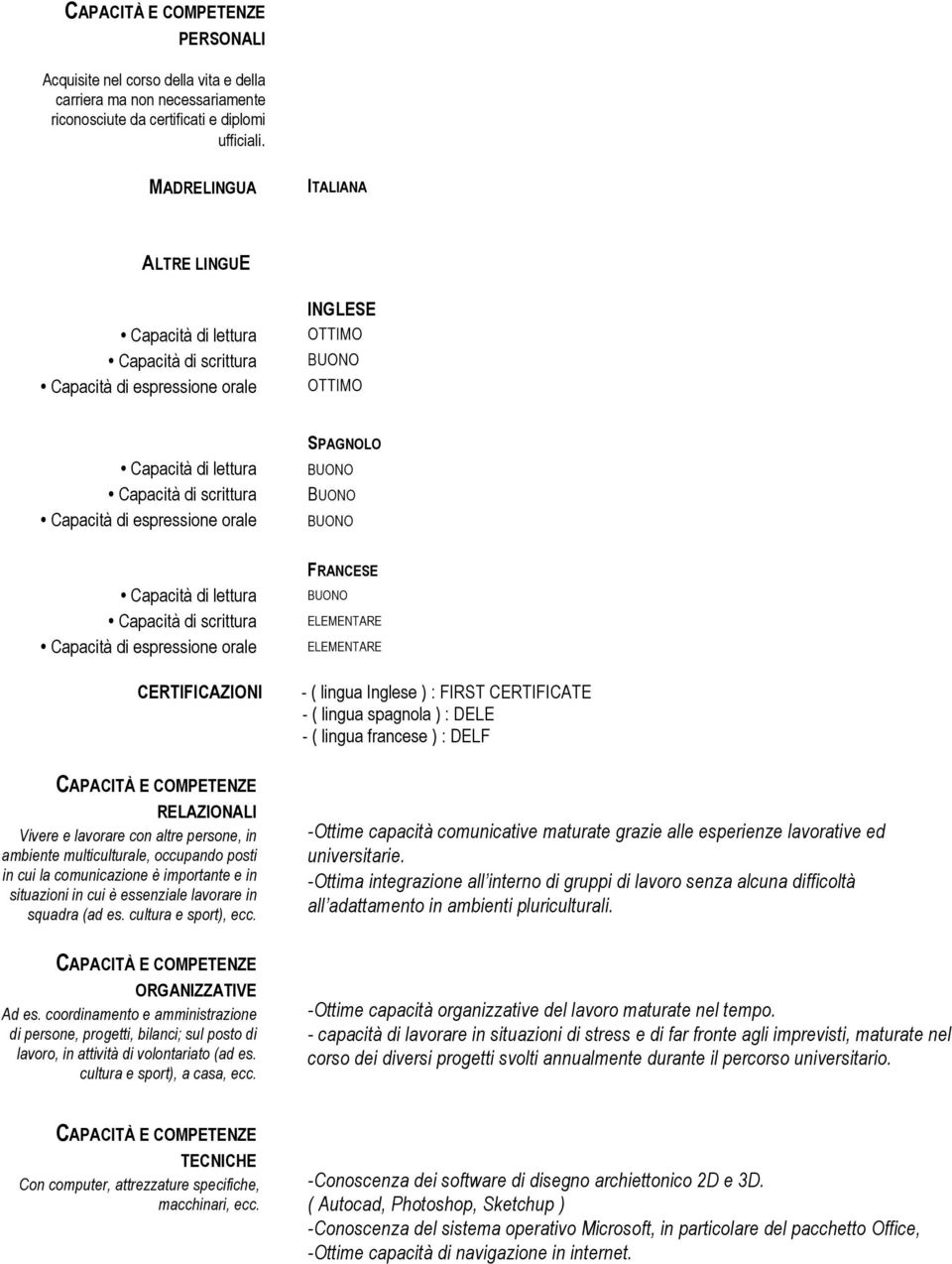 importante e in situazioni in cui è essenziale lavorare in squadra (ad es. cultura e sport), ecc. ORGANIZZATIVE Ad es.