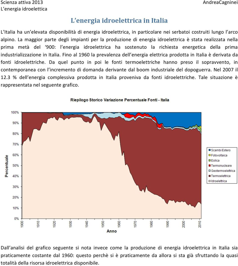 industrializzazione in Italia. Fino al 1960 la prevalenza dell energia elettrica prodotta in Italia è derivata da fonti idroelettriche.