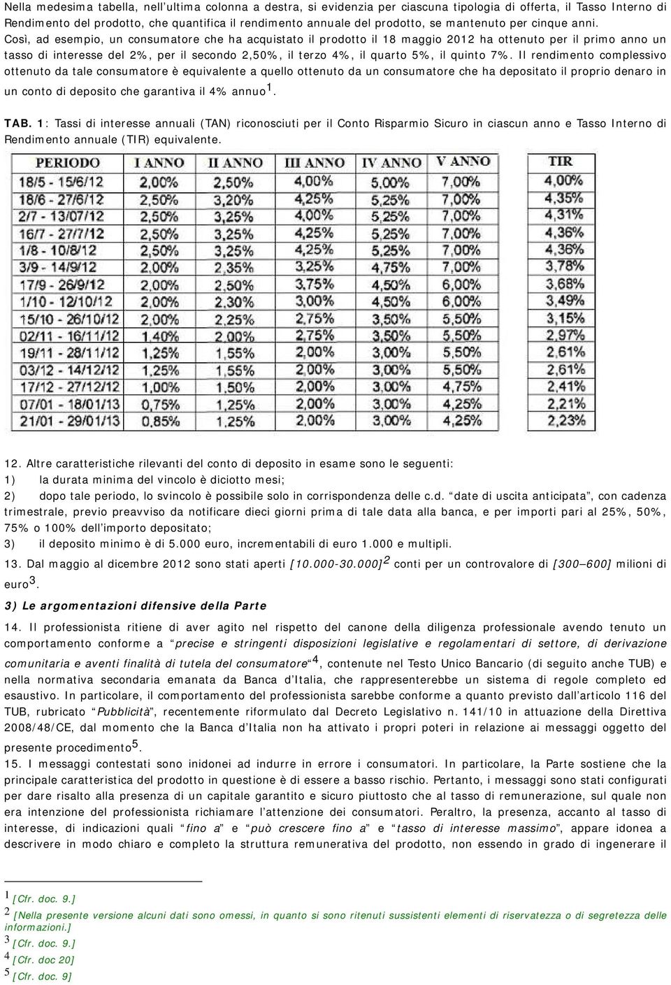 Così, ad esempio, un consumatore che ha acquistato il prodotto il 18 maggio 2012 ha ottenuto per il primo anno un tasso di interesse del 2%, per il secondo 2,50%, il terzo 4%, il quarto 5%, il quinto