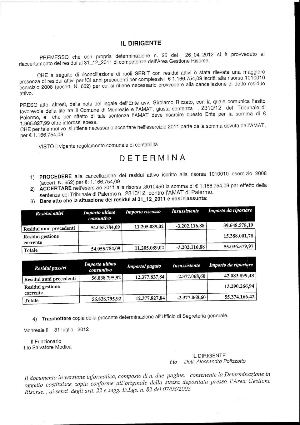 una maggiore presenza di residui attivi per ICI anni precedenti per complessivi.66.754,09 iscrìtti alla risorsa 0000 esercizio 2008 (accert. N.