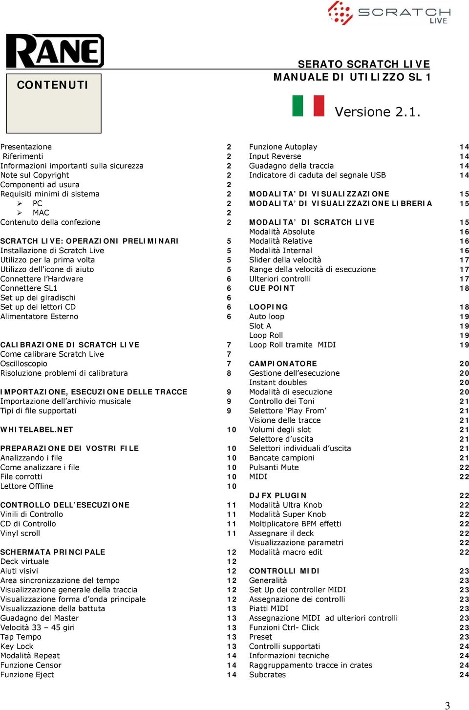 Presentazione 2 Funzione Autoplay 14 Riferimenti 2 Input Reverse 14 Informazioni importanti sulla sicurezza 2 Guadagno della traccia 14 Note sul Copyright 2 Indicatore di caduta del segnale USB 14