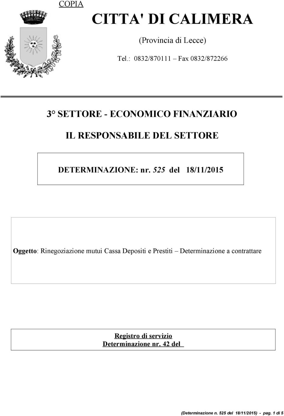 DETERMINAZIONE: nr.