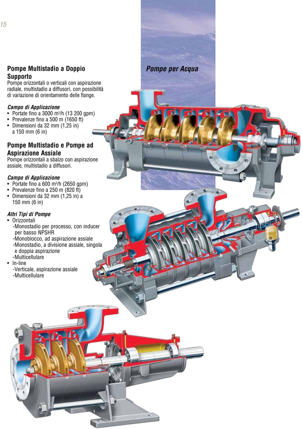 orizzontali a sbalzo con aspirazione assiale, multistadio a diffusori.