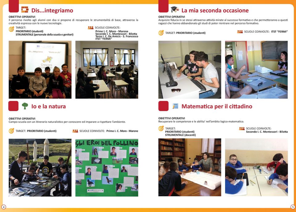 STRUMENTALE (personale della scuola e genitori) La mia seconda occasione Acquisire fiducia in se stessi attraverso attività mirate al successo formativo e che