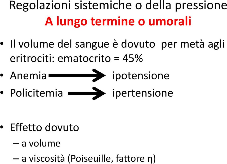 Anemia Policitemia A lungo termine o umorali ipotensione