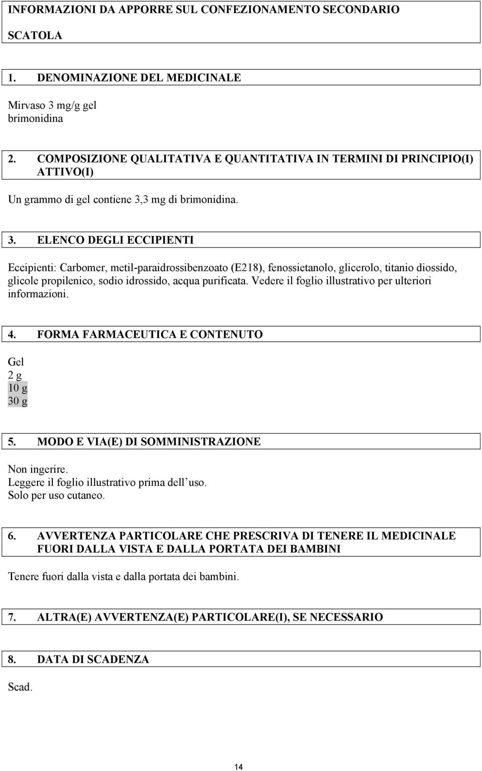 3 mg di brimonidina. 3.