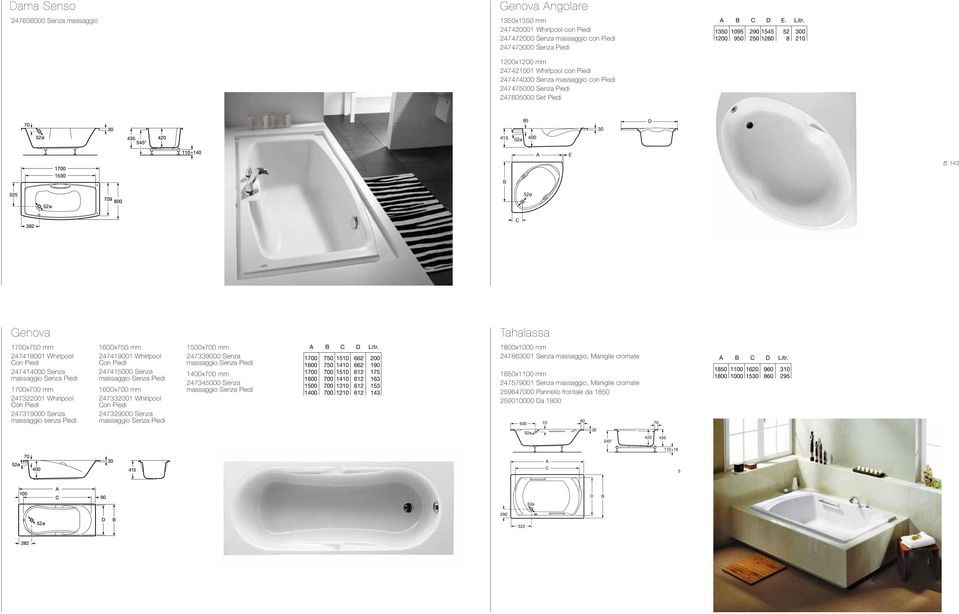 1350 1095 290 1545 52 0 1200 950 250 1260 8 210 85 D 415 400 A E 143 B C Genova Tahalassa 10x750 mm 247418001 Whirlpool Con Piedi 247414000 Senza 10x0 mm 247322001 Whirlpool Con Piedi 247319000 Senza