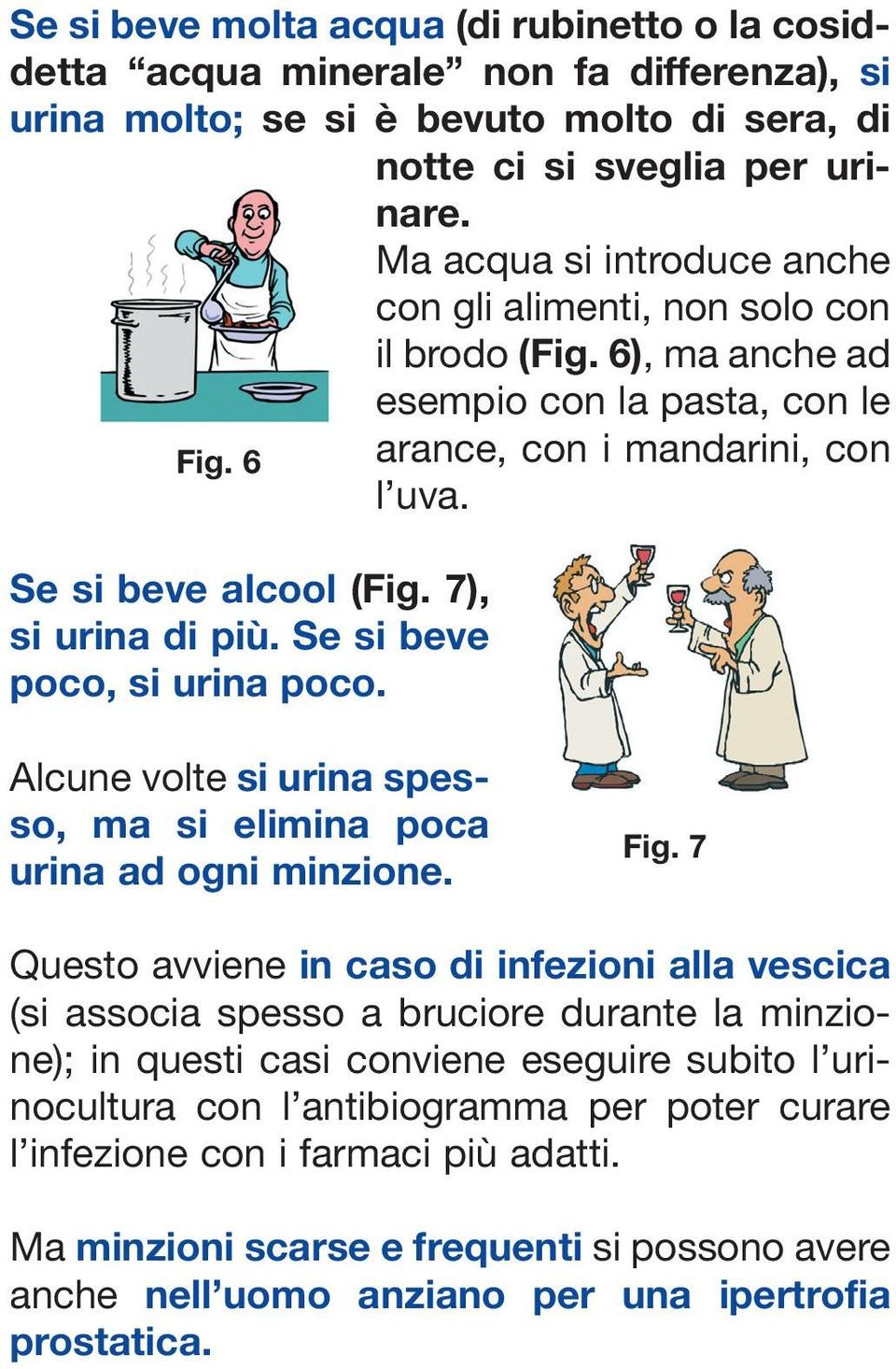 7), si urina di più. Se si beve poco, si urina poco. Alcune volte si urina spesso, ma si elimina poca urina ad ogni minzione. Fig.