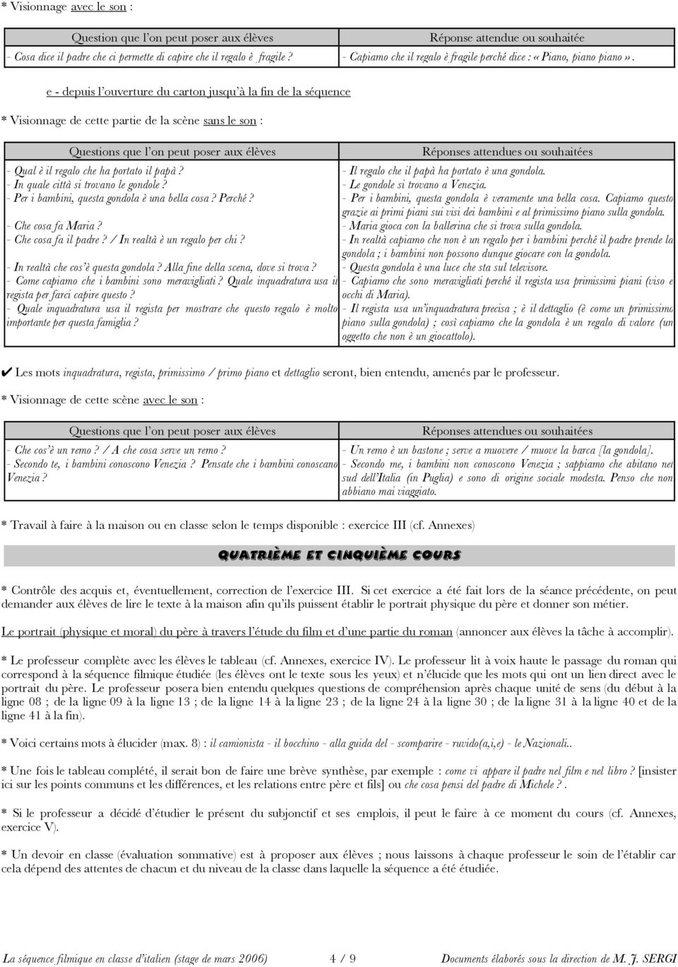 e depuis l ouverture du carton jusqu à la fin de la séquence * Visionnage de cette partie de la scène sans le son : Qual è il regalo che ha portato il papà? In quale città si trovano le gondole?