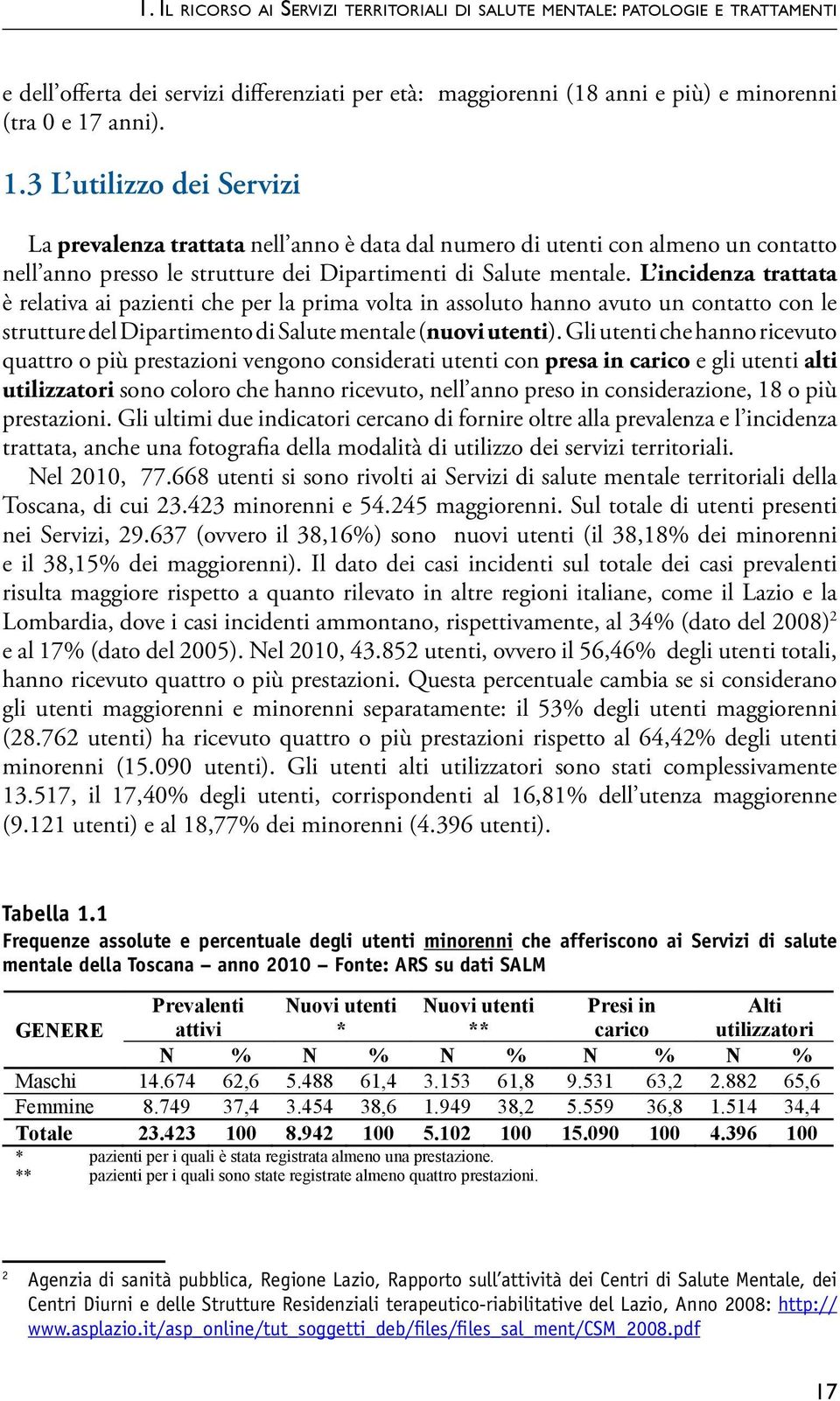 L incidenza trattata è relativa ai pazienti che per la prima volta in assoluto hanno avuto un contatto con le strutture del Dipartimento di Salute mentale (nuovi utenti).