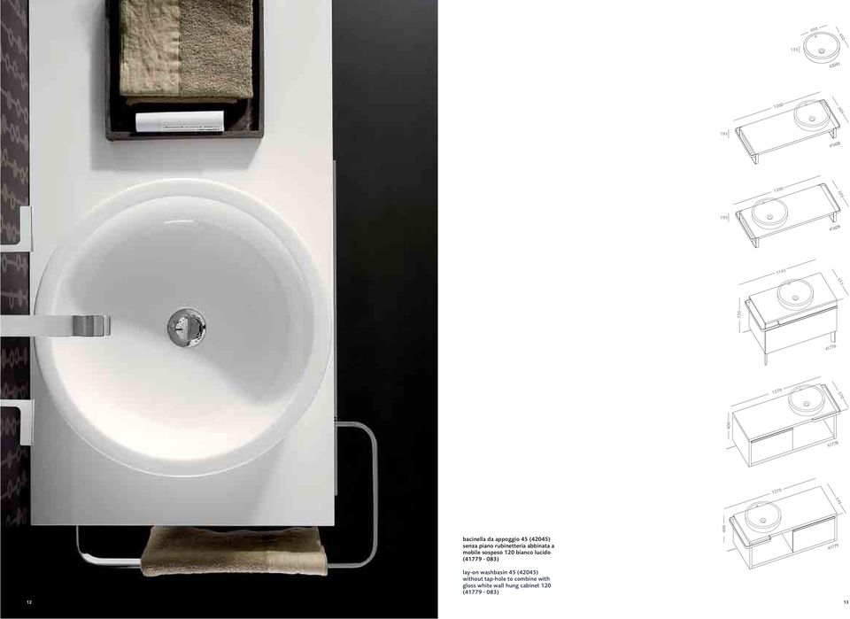 abbinata a mobile sospeso 120 bianco lucido (41779-083) lay-on washbasin 45 (42045)