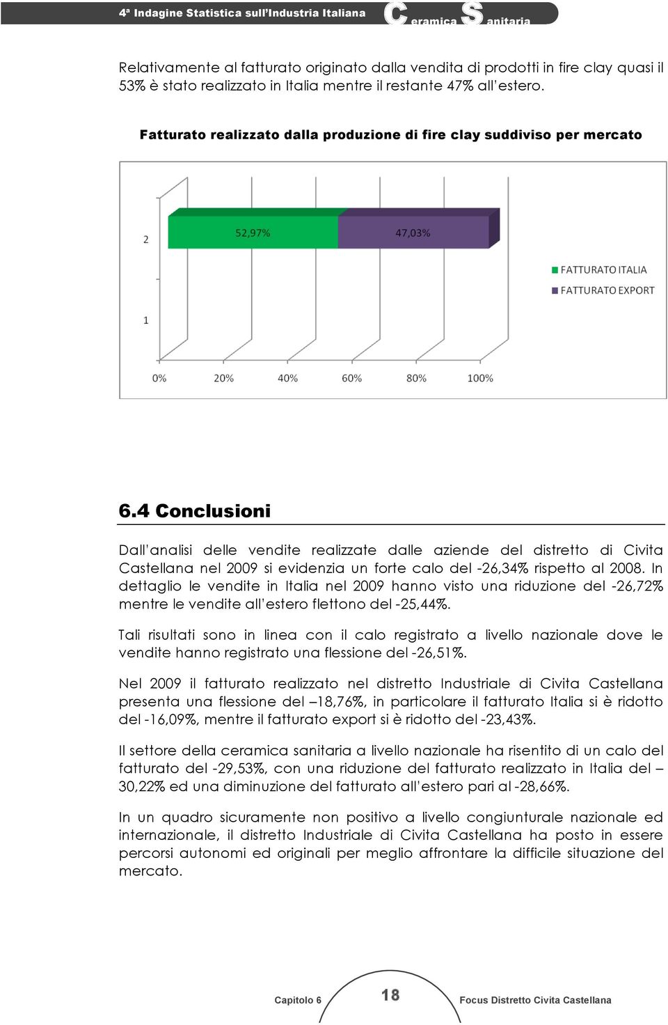4 Conclusioni Dall analisi delle vendite realizzate dalle aziende del distretto di Civita Castellana nel 2009 si evidenzia un forte calo del -26,34% rispetto al 2008.