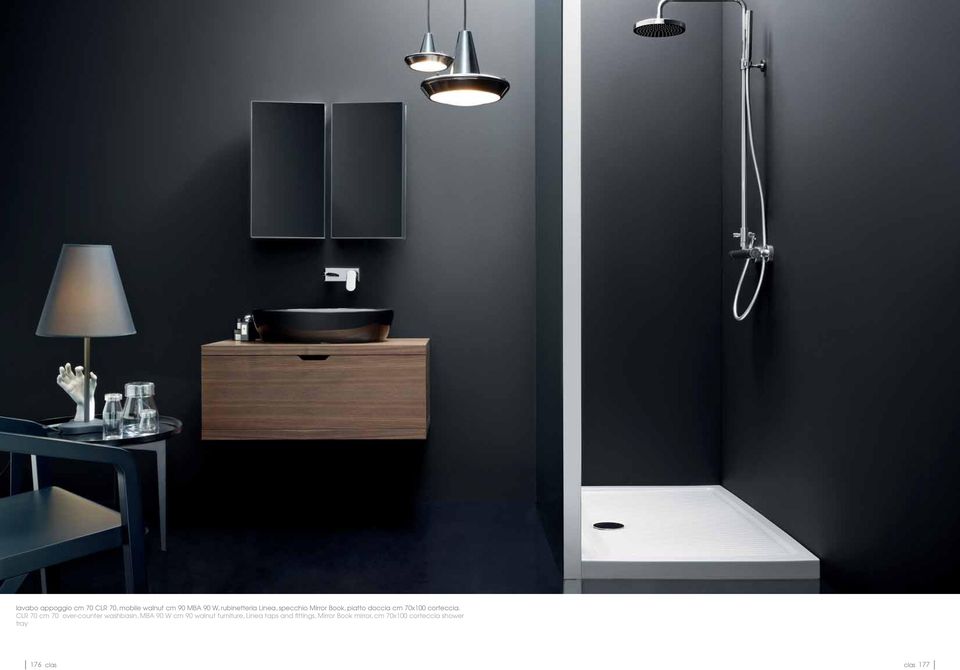 CLR 70 cm 70 over-counter washbasin, MBA 90 W cm 90 walnut furniture,