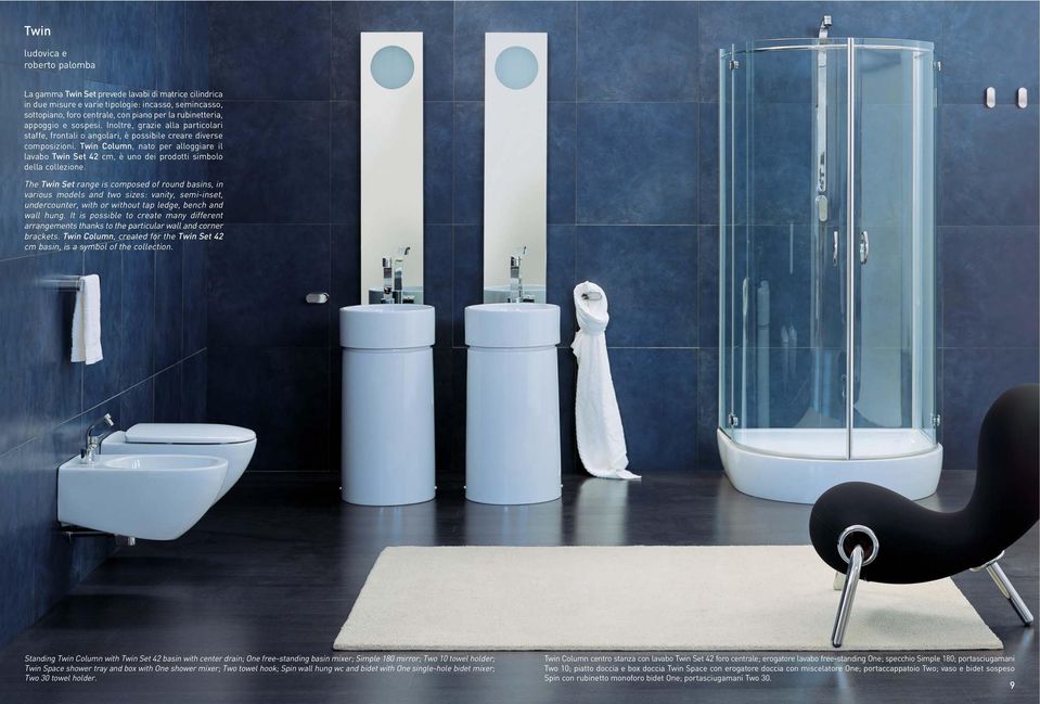 Twin Column, nato per alloggiare il lavabo Twin Set 42 cm, è uno dei prodotti simbolo della collezione.