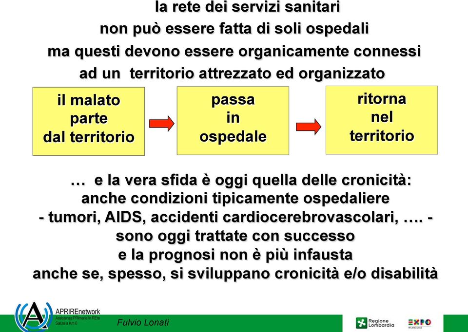 sfida è oggi quella delle cronicità: anche condizioni tipicamente ospedaliere - tumori, AIDS, accidenti