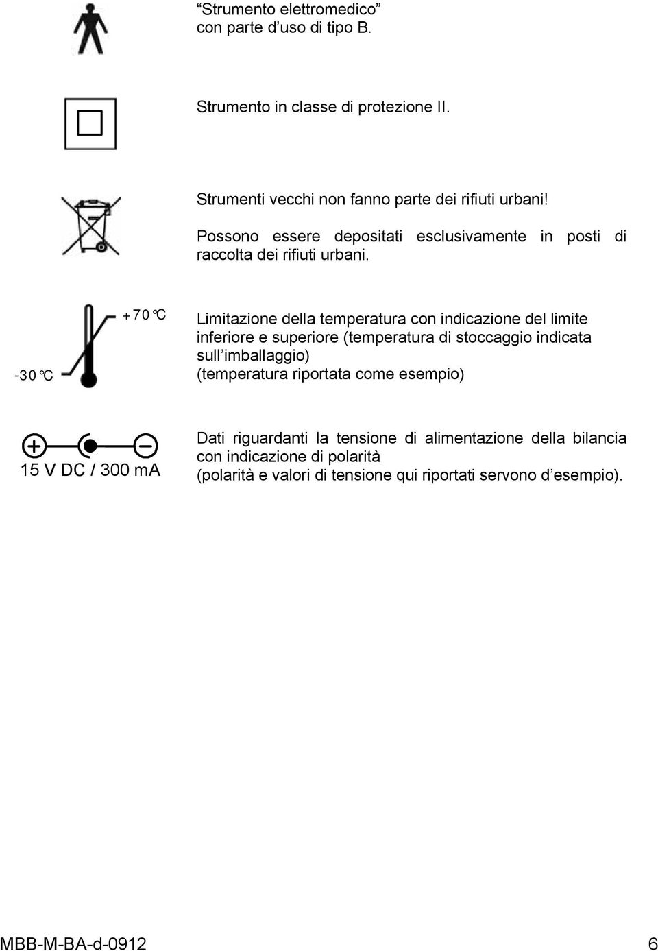 -30 C +70 C Limitazione della temperatura con indicazione del limite inferiore e superiore (temperatura di stoccaggio indicata sull imballaggio)