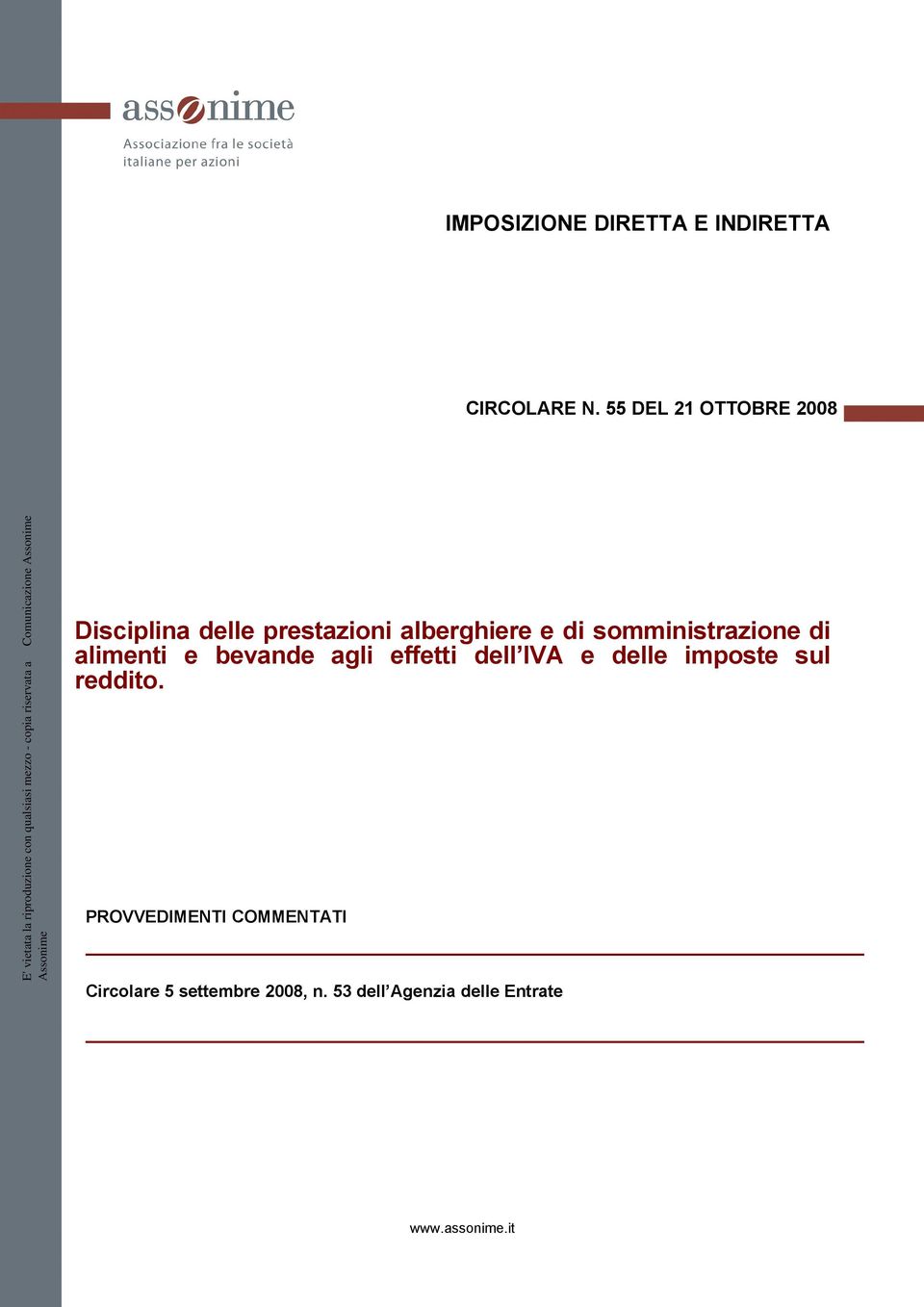 Comunicazione Disciplina delle prestazioni alberghiere e di somministrazione di alimenti e