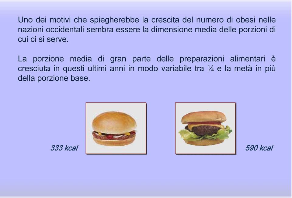 La porzione media di gran parte delle preparazioni alimentari è cresciuta in questi