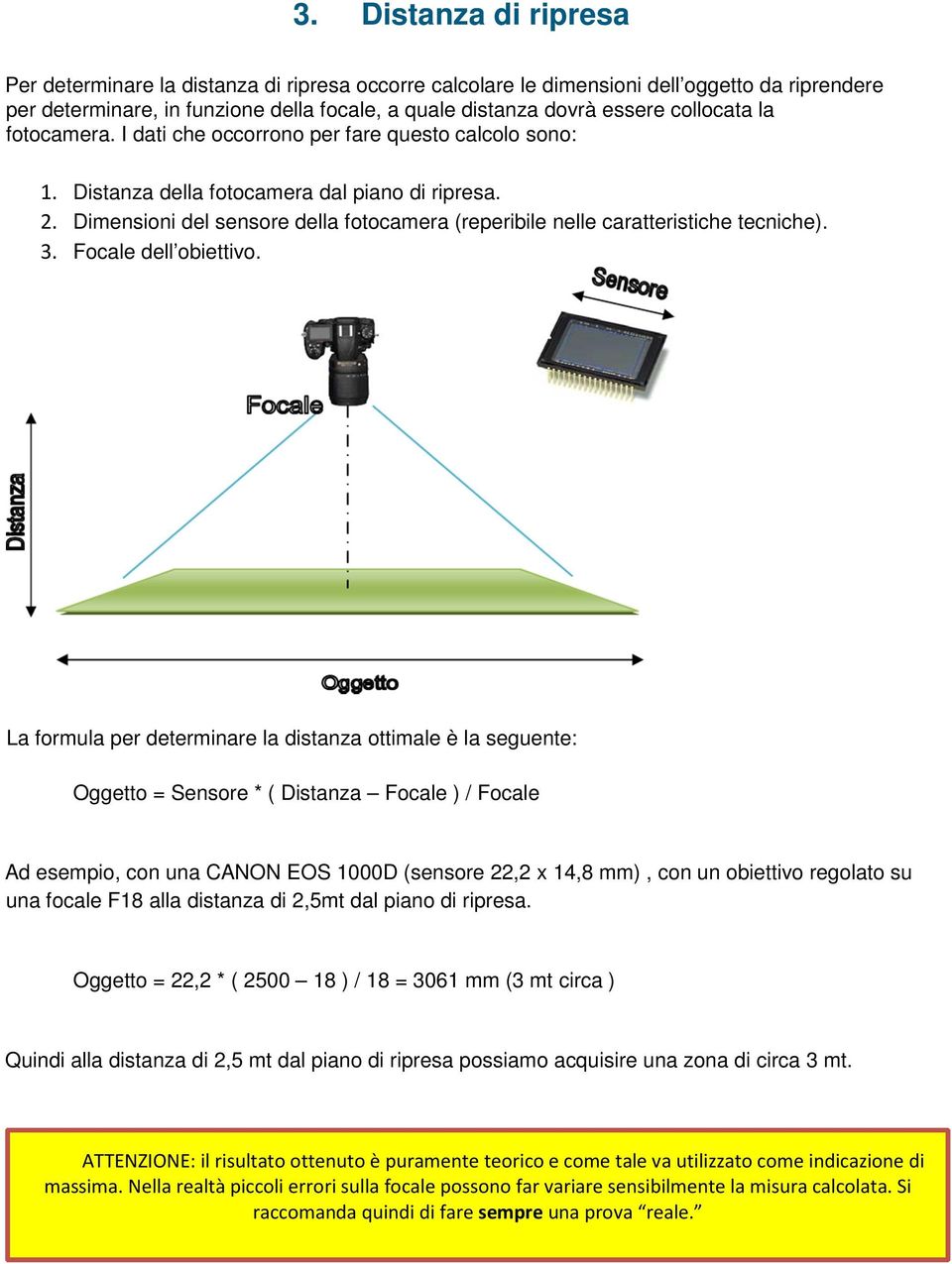 Dimensioni del sensore della fotocamera (reperibile nelle caratteristiche tecniche). 3. Focale dell obiettivo.
