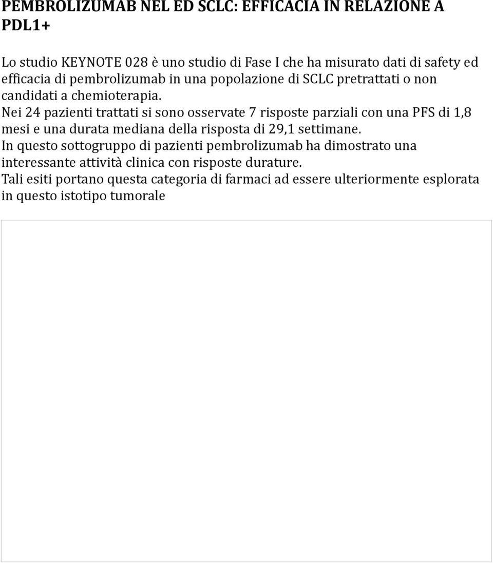 Nei 24 pazienti trattati si sono osservate 7 risposte parziali con una PFS di 1,8 mesi e una durata mediana della risposta di 29,1 settimane.