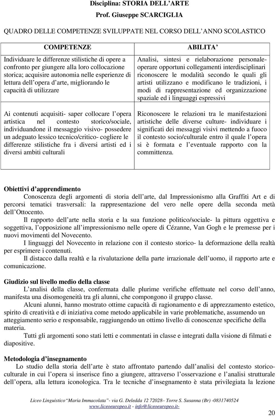 storica; acquisire autonomia nelle esperienze di lettura dell opera d arte, migliorando le capacità di utilizzare Ai contenuti acquisiti- saper collocare l opera artistica nel contesto