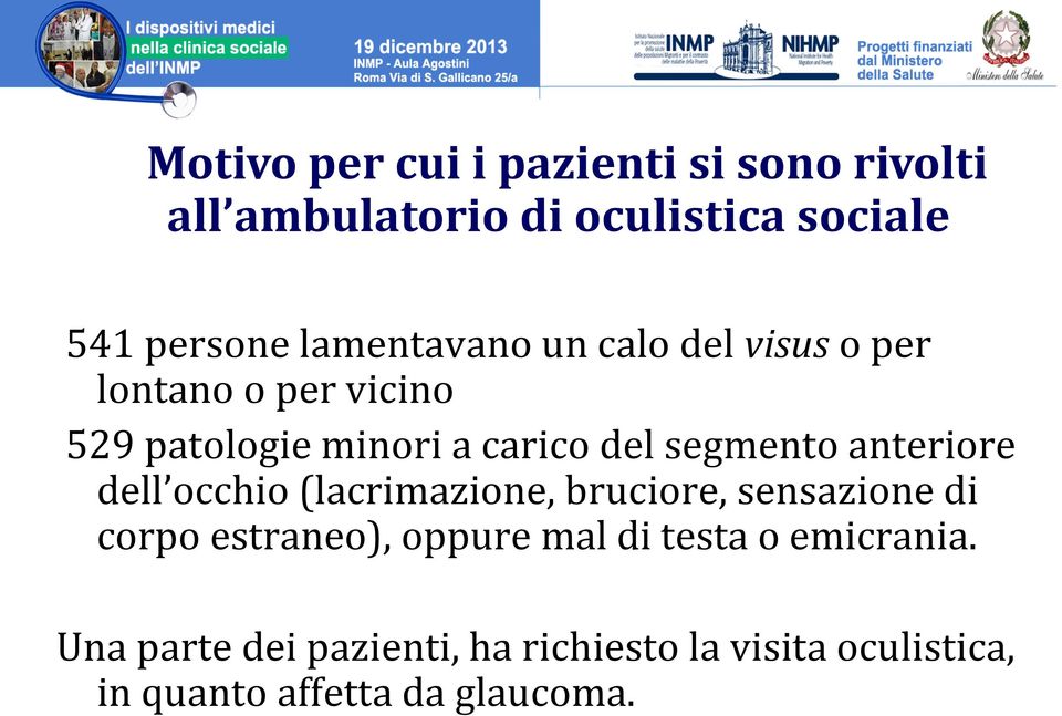 segmento anteriore dell occhio (lacrimazione, bruciore, sensazione di corpo estraneo), oppure mal