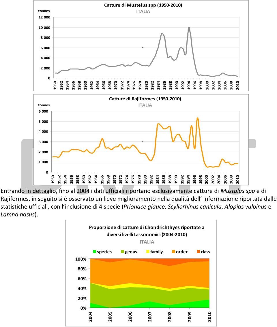 1974 1976 1978 1980 1982 1984 1986 1988 1990 1992 1994 1996 1998 2000 2002 2004 2006 2008 2010 Entrando in dettaglio, fino al 2004 i dati ufficiali riportano esclusivamente catture di Mustalus spp e