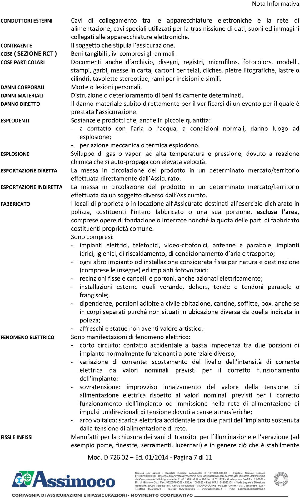 collegati alle apparecchiature elettroniche. II soggetto che stipula l assicurazione. COSE ( SEZIONE RCT ) Beni tangibili, ivi compresi gli animali.