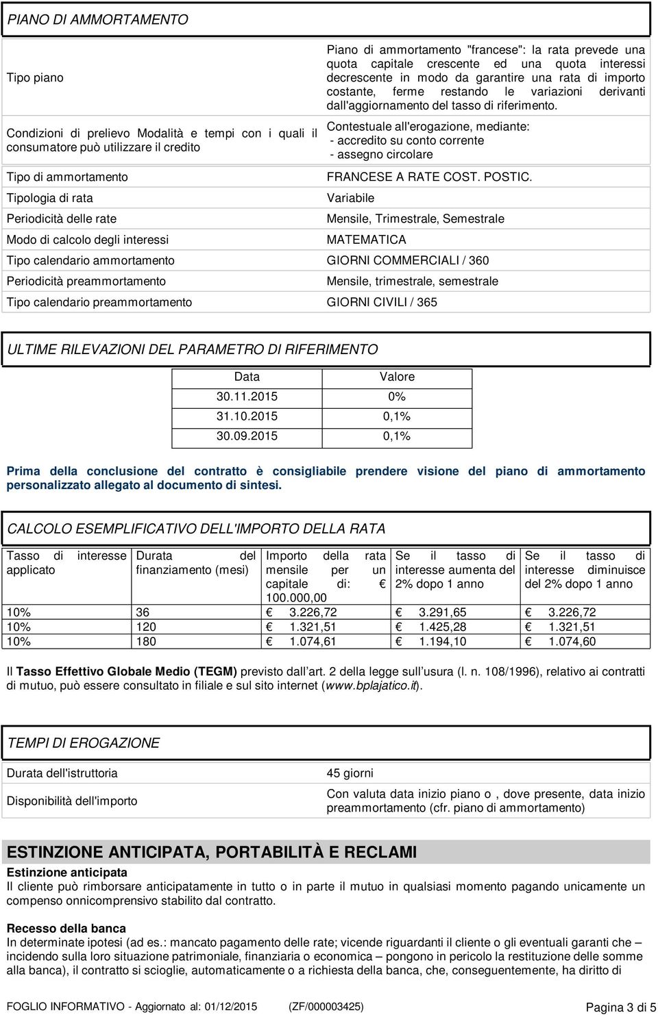 restando le variazioni derivanti dall'aggiornamento del tasso di riferimento. Contestuale all'erogazione, mediante: - accredito su conto corrente - assegno circolare FRANCESE A RATE COST. POSTIC.