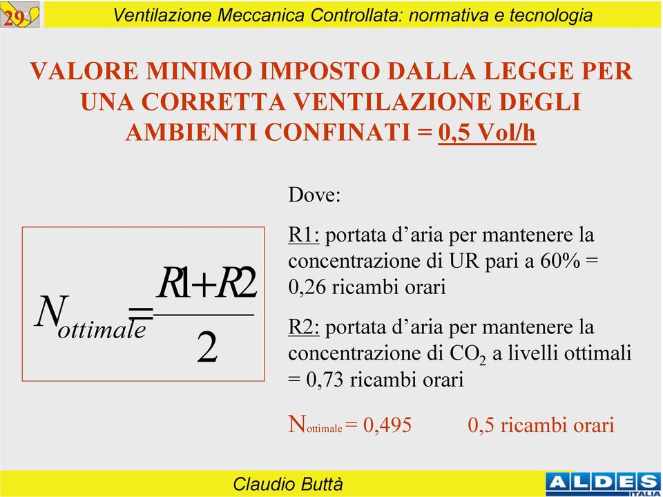 aria per mantenere la concentrazione di UR pari a 60% = 0,26 ricambi orari R2: portata d aria per