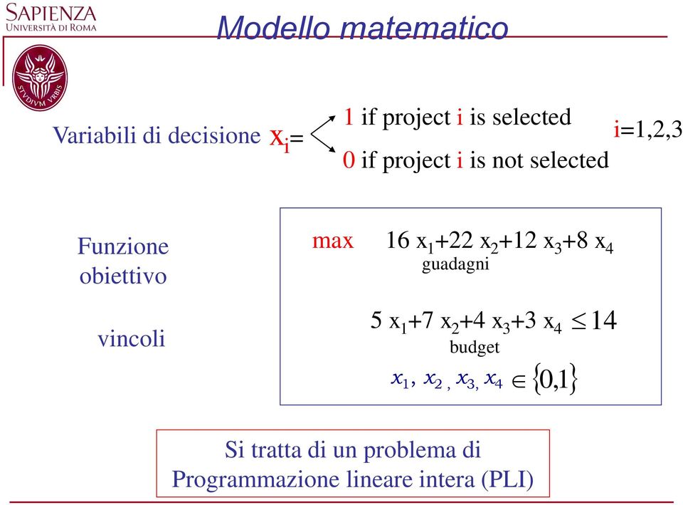 +22 x 2 +2 x 3 +8 x 4 guadagni 5 x +7 x 2 +4 x 3 +3 x 4 4 budget x, x 2,