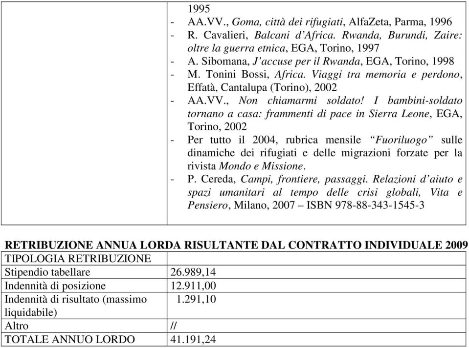 I bambini-soldato tornano a casa: frammenti di pace in Sierra Leone, EGA, Torino, 2002 - Per tutto il 2004, rubrica mensile Fuoriluogo sulle dinamiche dei rifugiati e delle migrazioni forzate per la