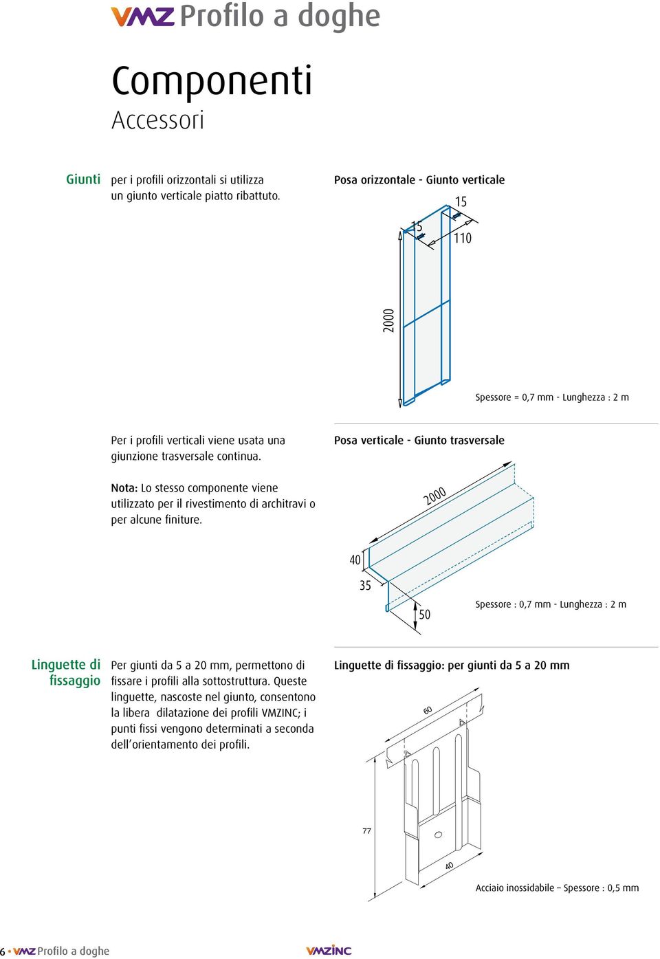 Posa verticale - Giunto trasversale Nota: Lo stesso componente viene utilizzato per il rivestimento di architravi o per alcune finiture.