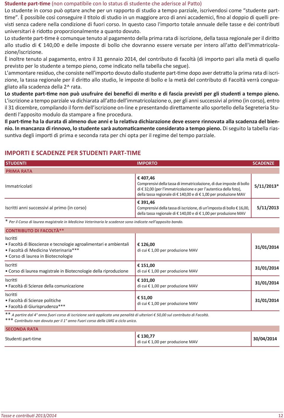 In questo caso l'importo totale annuale delle tasse e dei contribu universitari è rido o proporzionalmente a quanto dovuto.