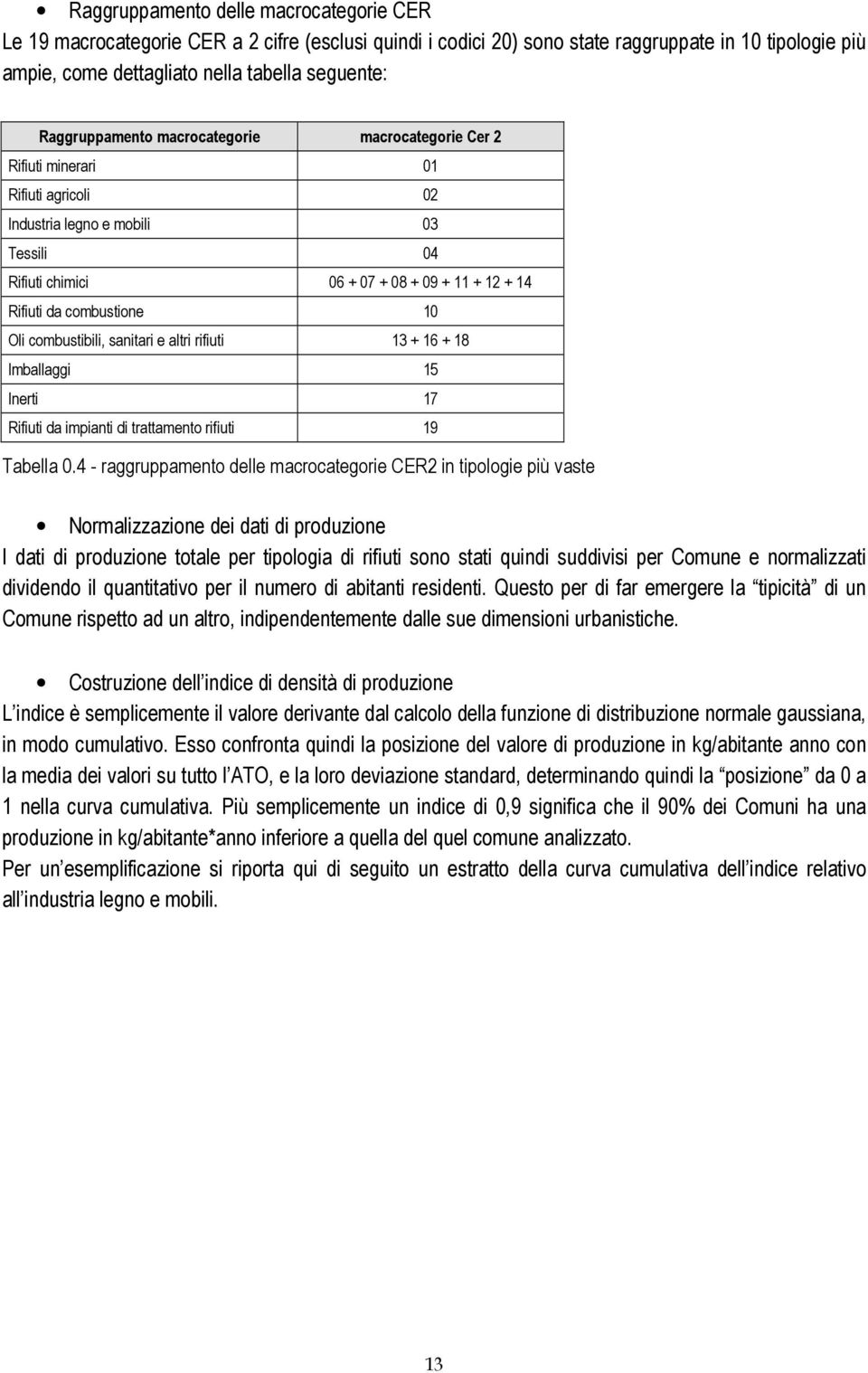 combustione 10 Oli combustibili, sanitari e altri rifiuti 13 + 16 + 18 Imballaggi 15 Inerti 17 Rifiuti da impianti di trattamento rifiuti 19 Tabella 0.