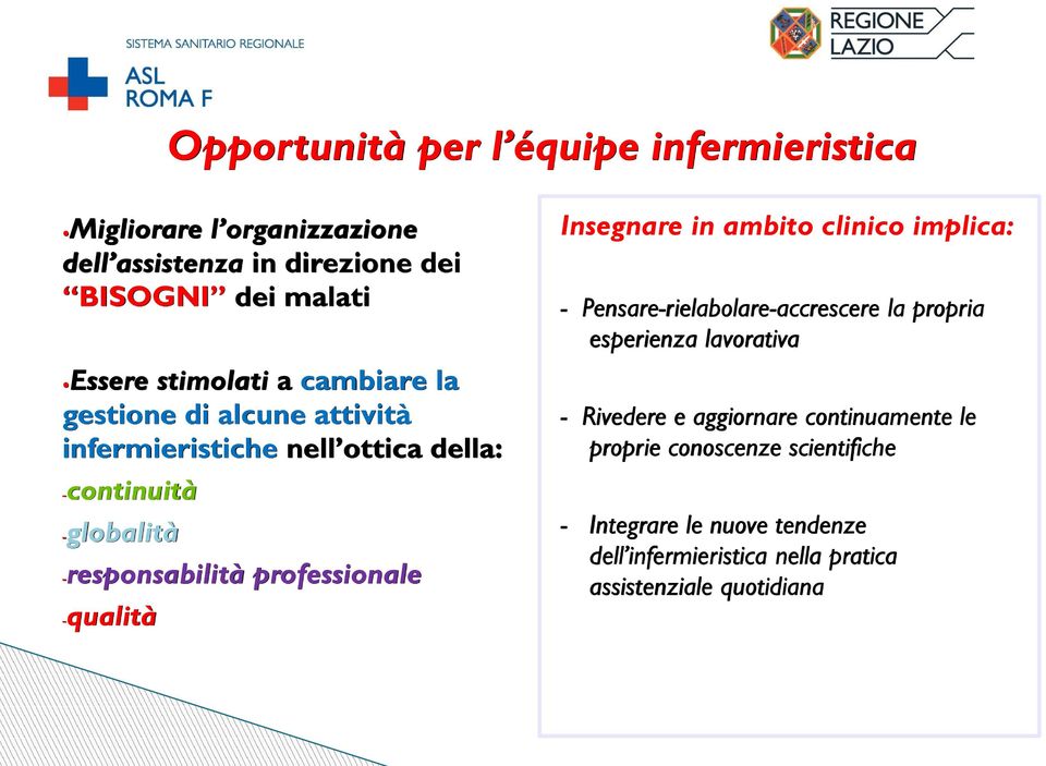 professionale -qualità Insegnare in ambito clinico implica: - Pensare-rielabolare-accrescere la propria esperienza lavorativa -