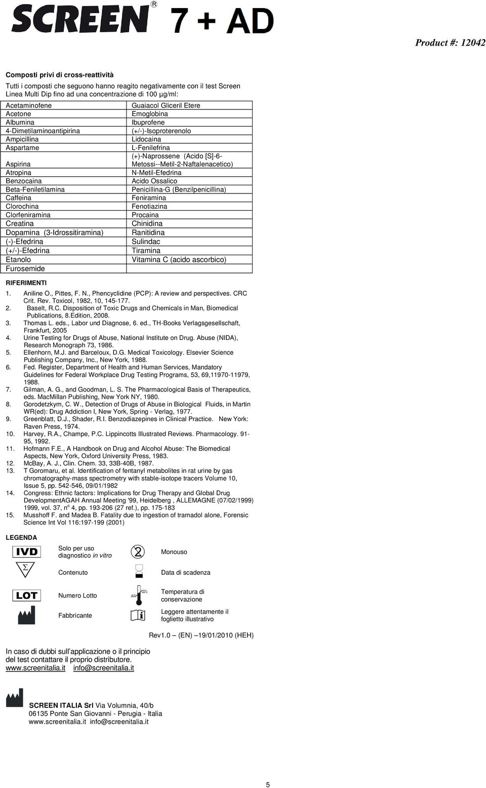 Etanolo Furosemide RIFERIMENTI Guaiacol Gliceril Etere Emoglobina Ibuprofene (+/-)-Isoproterenolo Lidocaina L-Fenilefrina (+)-Naprossene (Acido [S]-6- Metossi--Metil-2-Naftalenacetico)