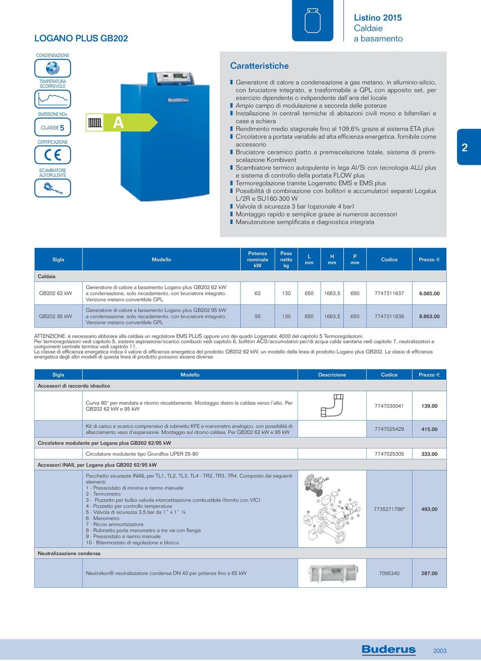 potenze Installazione in centrali termiche di abitazioni civili mono e bifamiliari e case a schiera Rendimento medio stagionale fino al 109,6 grazie al sistema ETA plus Circolatore a portata