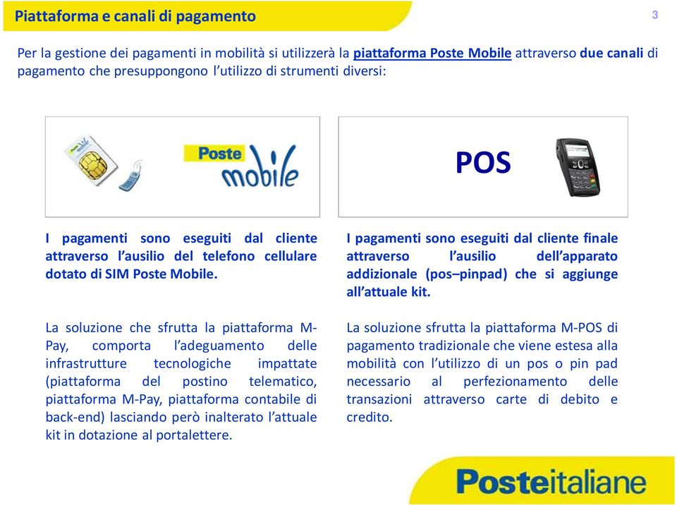 La soluzione che sfrutta la piattaforma M- Pay, comporta l adeguamento delle infrastrutture tecnologiche impattate (piattaforma del postino telematico, piattaforma M-Pay, piattaforma contabile di