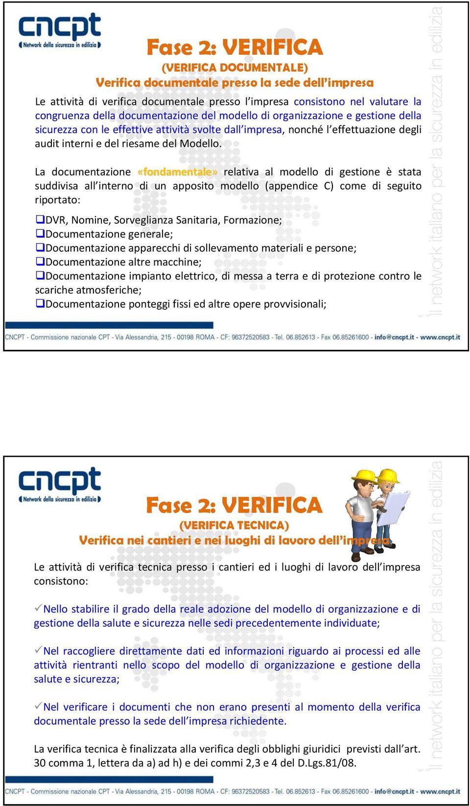 La documentazione «fondamentale» relativa al modello di gestione è stata suddivisa all interno di un apposito modello (appendice C) come di seguito riportato: DVR, Nomine, Sorveglianza Sanitaria,