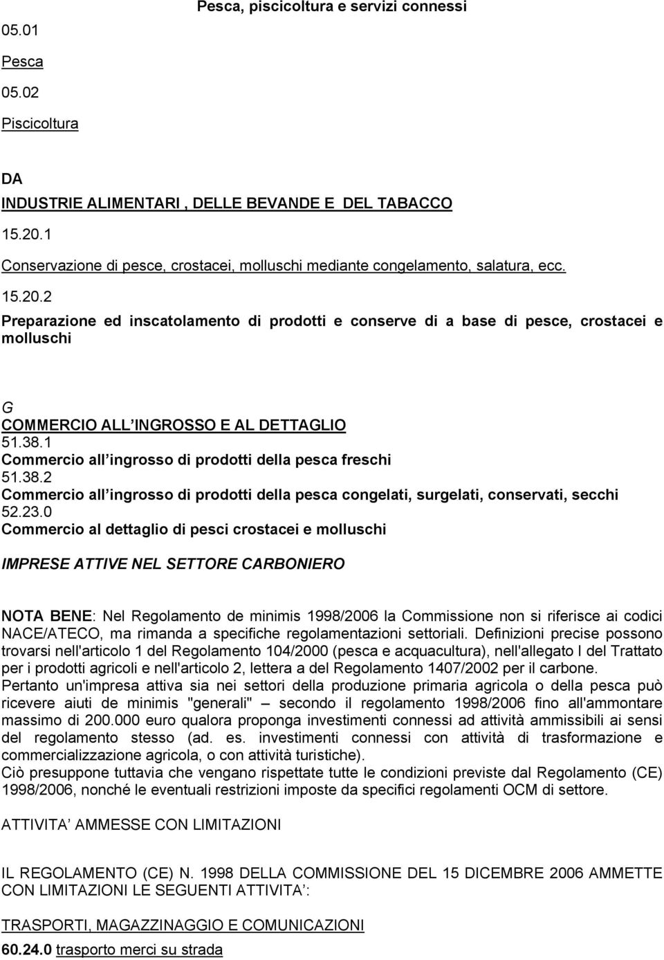 2 Preparazione ed inscatolamento di prodotti e conserve di a base di pesce, crostacei e molluschi G COMMERCIO ALL INGROSSO E AL DETTAGLIO 51.38.