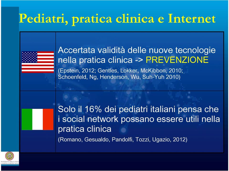 Schoenfeld, Ng, Henderson, Wu, Suh-Yuh 2010) Solo il 16% dei pediatri italiani pensa che i