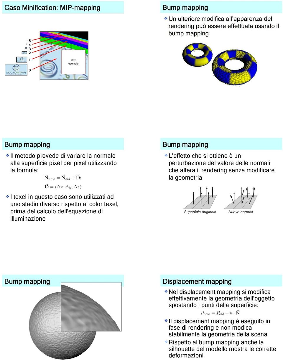 perturbazione del valore delle normali che altera il rendering senza modificare la geometria I texel in questo