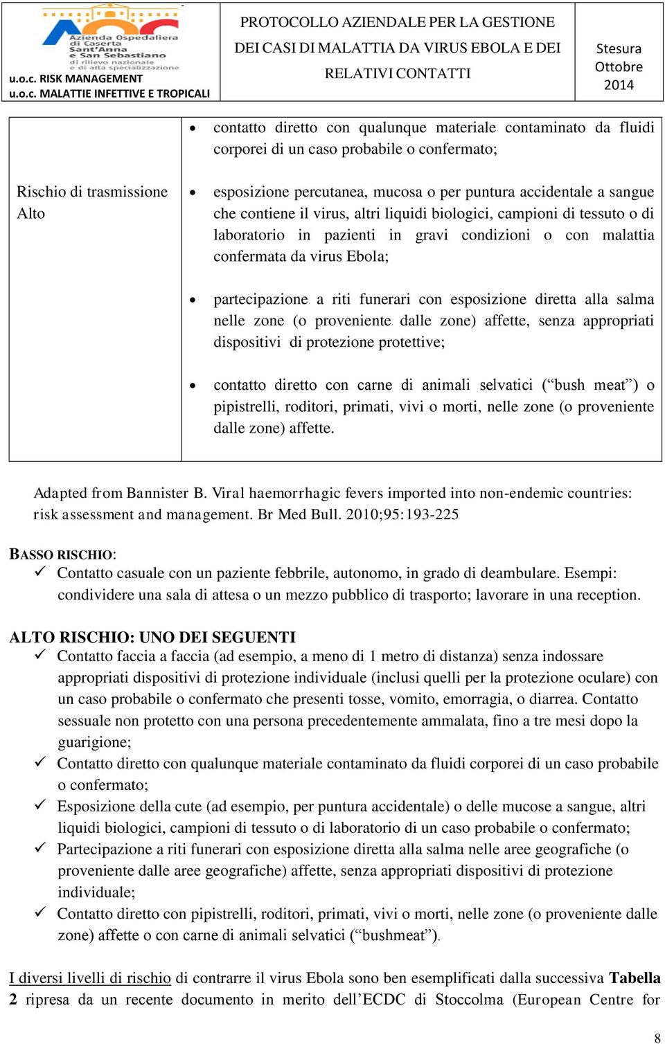 con esposizione diretta alla salma nelle zone (o proveniente dalle zone) affette, senza appropriati dispositivi di protezione protettive; contatto diretto con carne di animali selvatici ( bush meat )