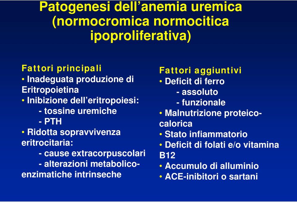 extracorpuscolari - alterazioni metabolicoenzimatiche intrinseche Fattori aggiuntivi Deficit di ferro - assoluto -