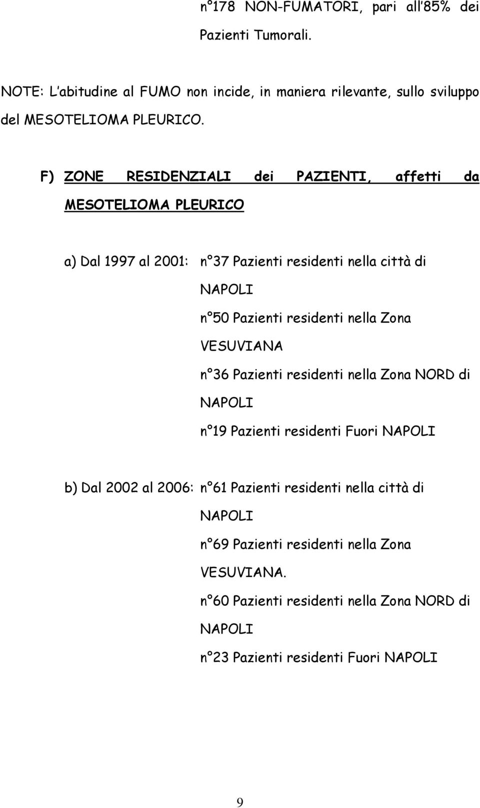 residenti nella Zona VESUVIANA n 36 Pazienti residenti nella Zona NORD di NAPOLI n 19 Pazienti residenti Fuori NAPOLI b) Dal 2002 al 2006: n 61 Pazienti