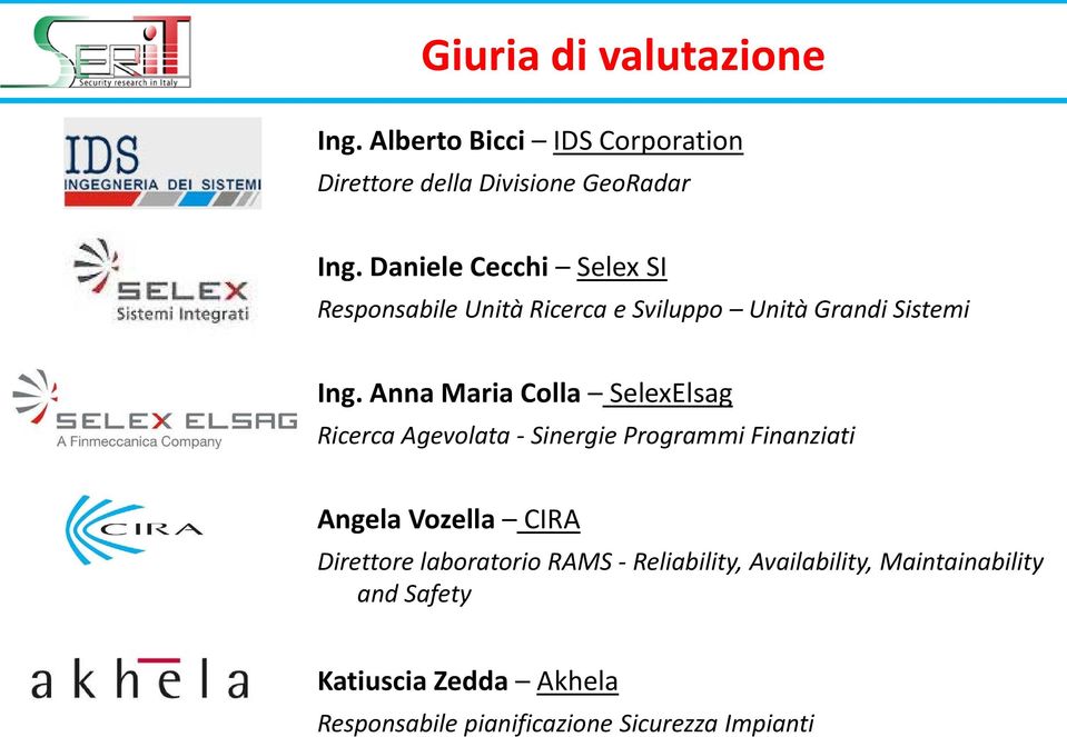 Anna Maria Colla SelexElsag Ricerca Agevolata - Sinergie Programmi Finanziati Angela Vozella CIRA Direttore