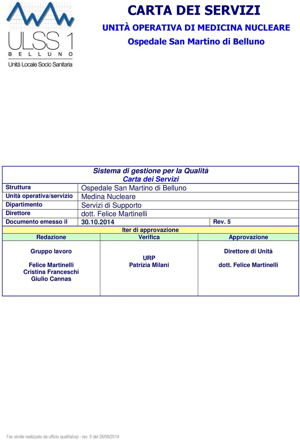 Felice Martinelli Documento emesso il 30.10.2014 Rev.