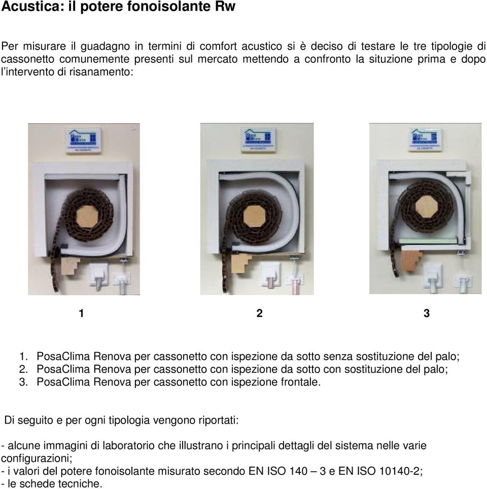 PosaClima Renova per cassonetto con ispezione da sotto con sostituzione del palo; 3. PosaClima Renova per cassonetto con ispezione frontale.